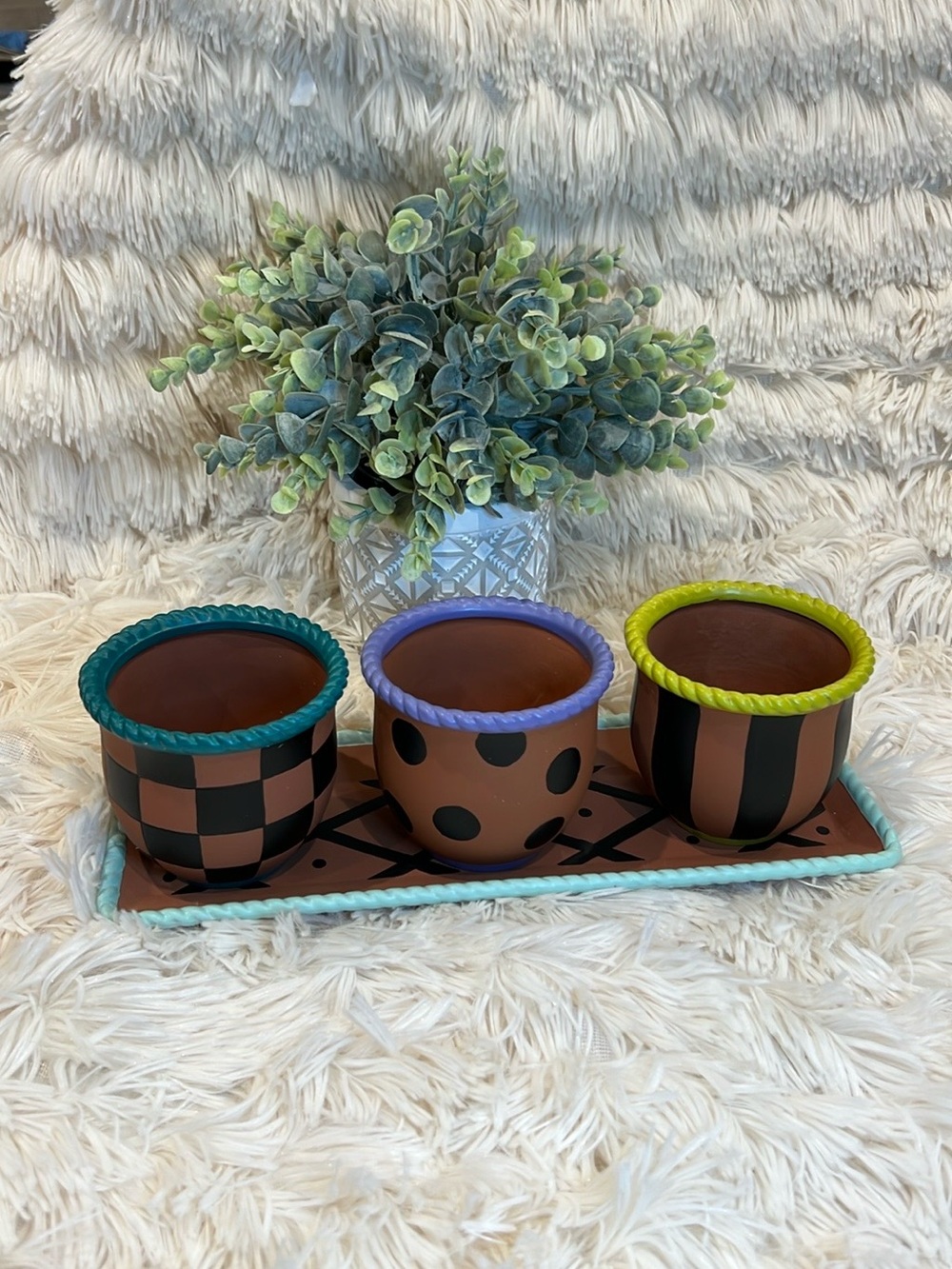 MacKenzie-Childs Persephone Herb Pots with Tray - 3 Pots - Picture 2 of 16